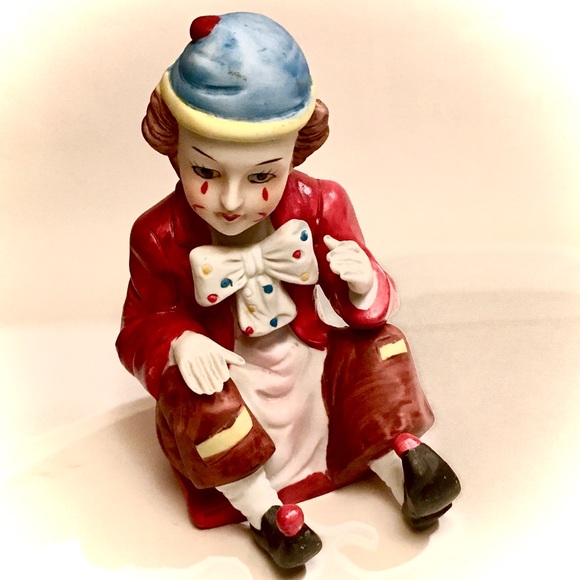 VINTAGE BISQUE SITTING CLOWN PORCELAIN FIGURINE❤️ - Picture 6 of 13